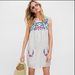 Tuckernuck Tan Stripe Embroidered Linen Sunny Mini Dress